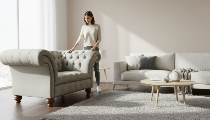 Chesterfield single-seater sofa armchair couch upholstered seating furniture textile fabric