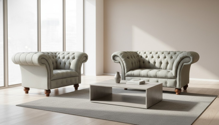 Chesterfield single-seater sofa armchair couch upholstered seating furniture textile fabric