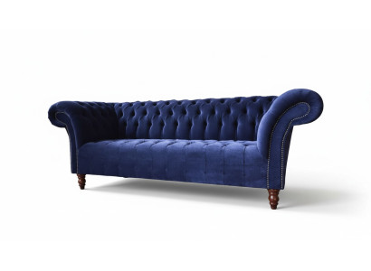 Chesterfield Design Luxury Upholstered Sofa Couch 3-Seat Blue Fabric New