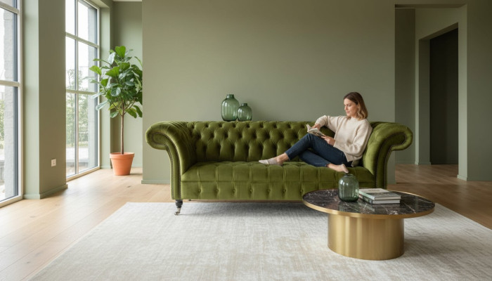 Design Chesterfield Sofa 3 Seater Green Couch Upholstered Sofas Living Room