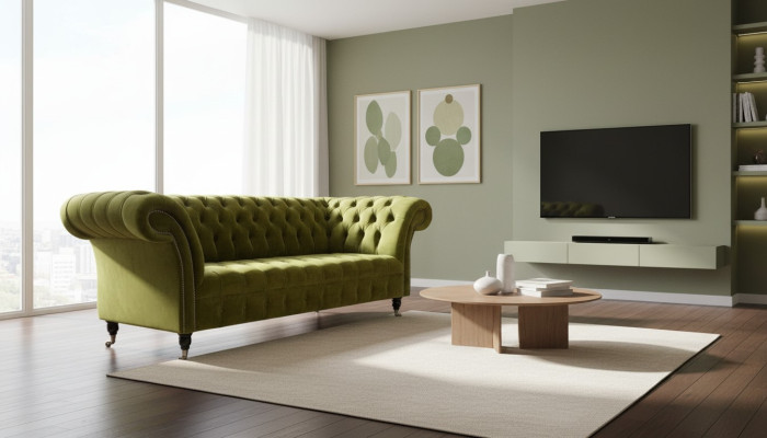 Design Chesterfield Sofa 3 Seater Green Couch Upholstered Sofas Living Room
