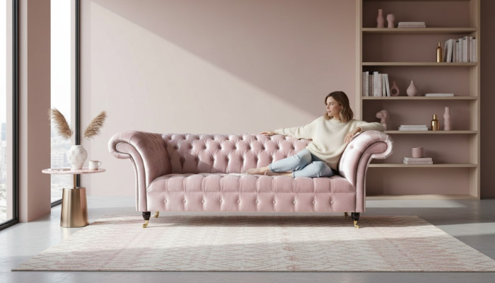 Chesterfield 3-seater sofa upholstered sofa pink living room upholstered sofas new