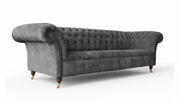 Chesterfield 3-seater couch upholstered seat textile fabric gray couches sofa