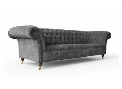 Chesterfield 3-seater couch upholstered seat textile fabric gray couches sofa
