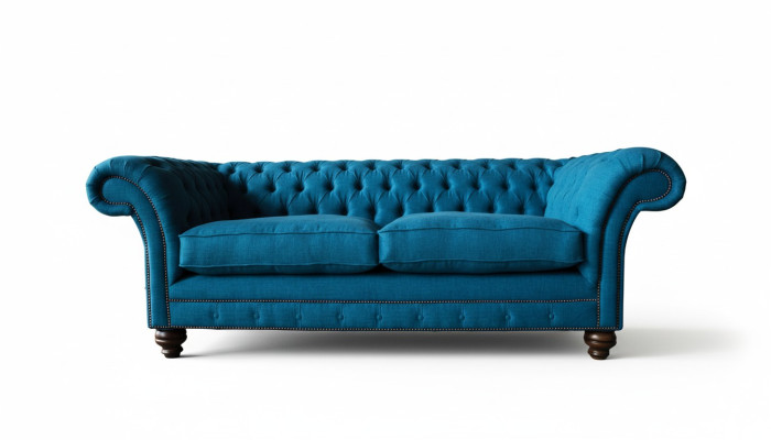 Chesterfield sofa 3-seater couch upholstered sofas fabric living room blue textile
