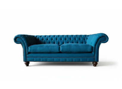 Chesterfield sofa 3-seater couch upholstered sofas fabric living room blue textile