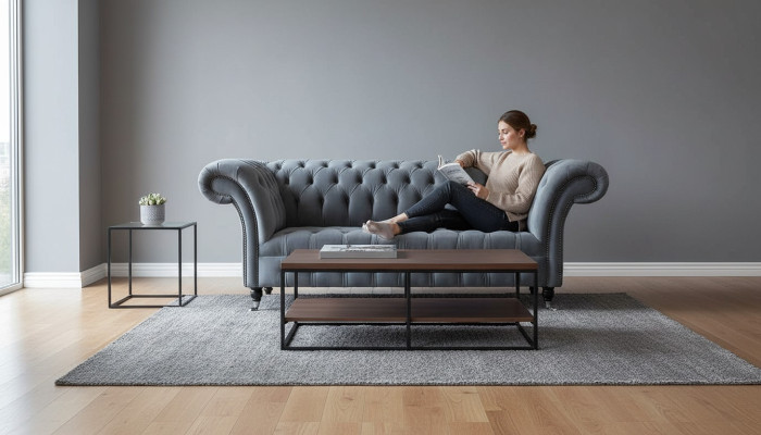 Chesterfield Sofa 3-Seater Luxury Couch Living Room Sofa Gray Fabric Sofa
