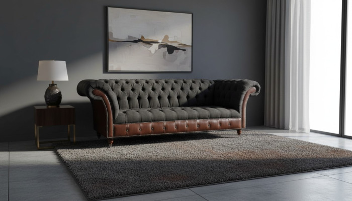 Chesterfield 3-Seater Sofa Couch Leather Upholstery Seat Fabric Black New