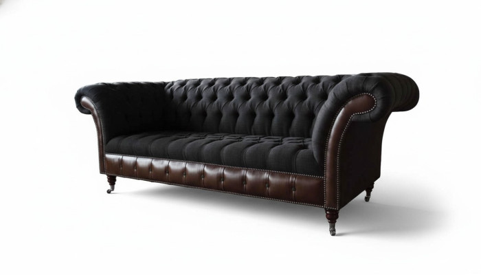 Chesterfield 3-Seater Sofa Couch Leather Upholstery Seat Fabric Black New