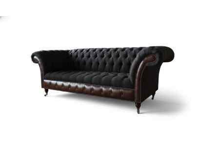 Chesterfield 3-Seater Sofa Couch Leather Upholstery Seat Fabric Black New