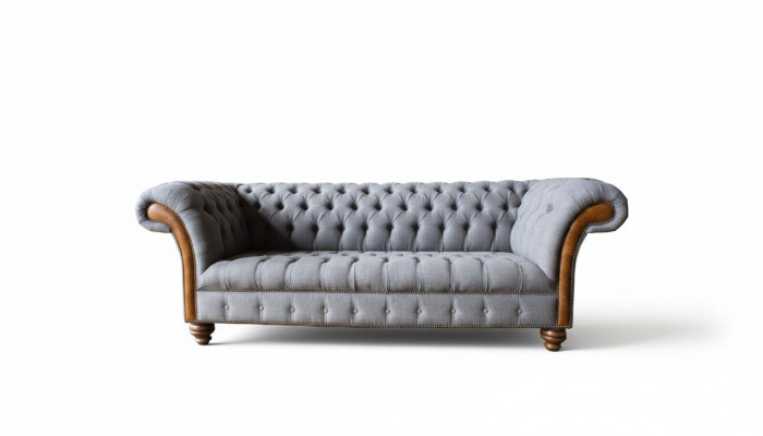 Chesterfield Fabric Sofa Luxury Couch Upholstered Seating Gray Textile