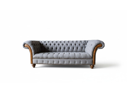 Chesterfield Fabric Sofa Luxury Couch Upholstered Seating Gray Textile