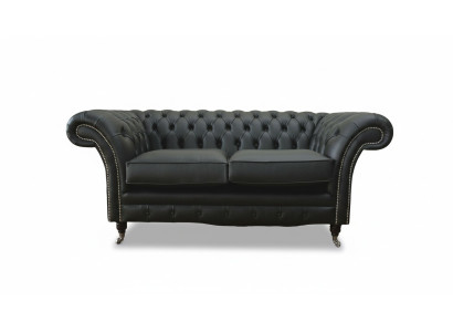 Luxury textile Chesterfield couch sofas upholstery 2-seater black leather