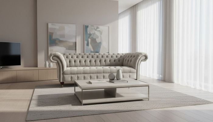 Chesterfield Sofa 3 Seat Upholstered Couches Sofas Couch Three-Seater Gray New
