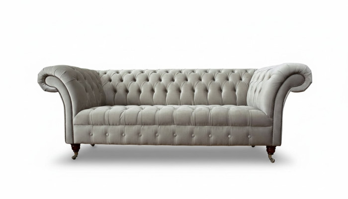 Chesterfield Sofa 3 Seat Upholstered Couches Sofas Couch Three-Seater Gray New