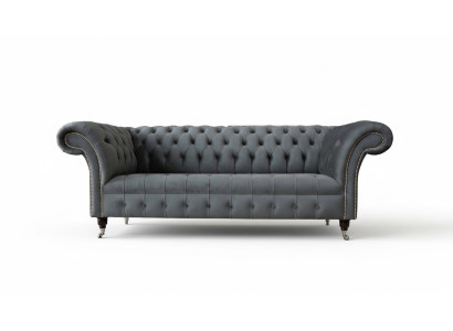 English Chesterfield Sofa Couch Office Furniture Three-Seater Velvet 230cm Gray
