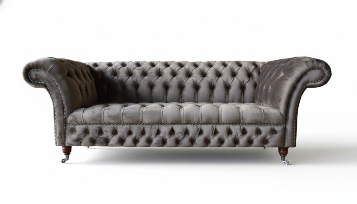 English Chesterfield Sofa Couch Office Furniture Three-Seater Velvet 230cm Taupe