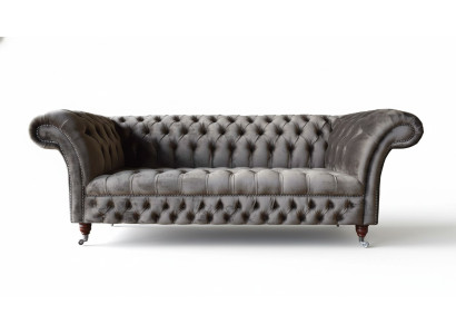 English Chesterfield Sofa Couch Office Furniture Three-Seater Velvet 230cm Taupe