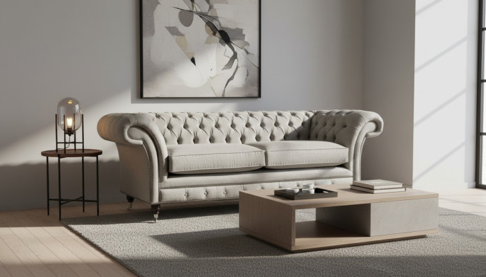 English Chesterfield Sofa Couch Office Furniture Three-Seater Velvet 230cm Brown