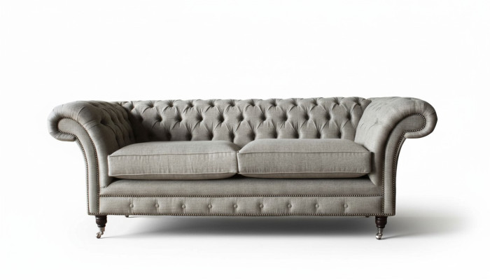 English Chesterfield Sofa Couch Office Furniture Three-Seater Velvet 230cm Brown