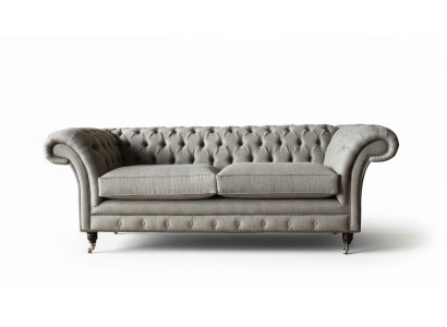 English Chesterfield Sofa Couch Office Furniture Three-Seater Velvet 230cm Brown