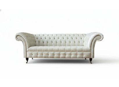 Three-seater white fabric living room design couches sofa Chesterfield couch