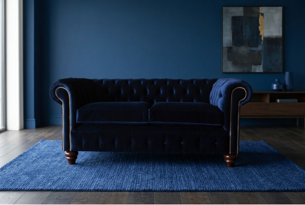 Blue Chesterfield English classic style sofa couch 3-seat upholstery 230cm