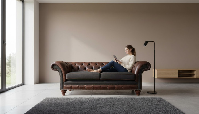 Brown Chesterfield classic English style 3-seat upholstered sofa couch 230cm