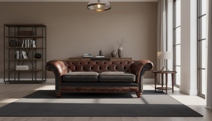 Brown Chesterfield classic English style 3-seat upholstered sofa couch 230cm