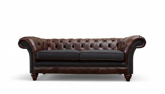 Brown Chesterfield classic English style 3-seat upholstered sofa couch 230cm