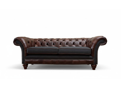 Brown Chesterfield classic English style 3-seat upholstered sofa couch 230cm