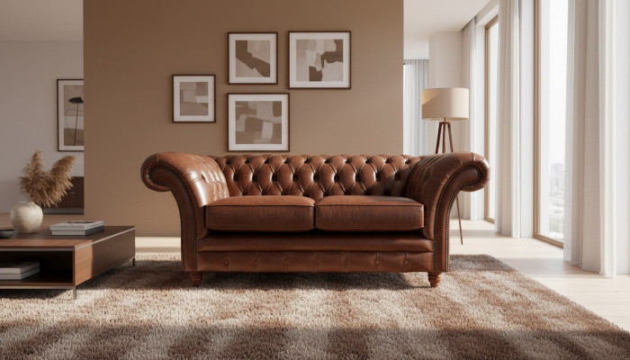 Chesterfield Couch Upholstery Leather Sofas Couches Brown Two-seater New