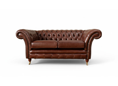 Chesterfield Couch Upholstery Leather Sofas Couches Brown Two-seater New