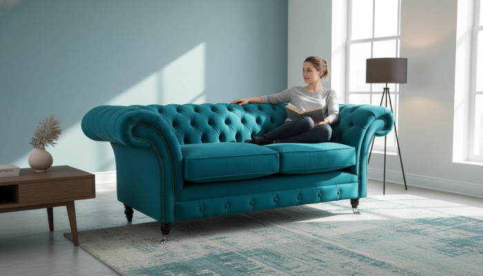 Chesterfield 2-seater couch upholstered seat textile fabric couches sofa new