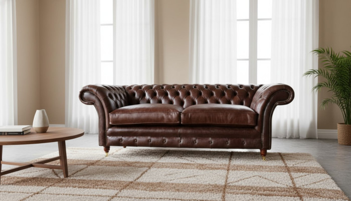 Sofa 3-Seater Couch Upholstered Sofas Couches Living Room Chesterfield Leather