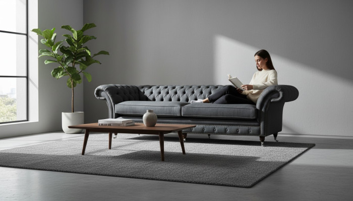 Design sofa 4-seater couch textile upholstery classic Chesterfield sofas