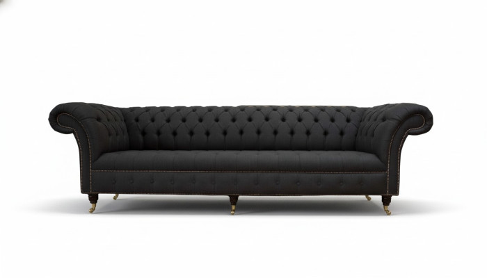 Chesterfield Sofa 4-Seater Black Fabric Living Room Design Couch Upholstery