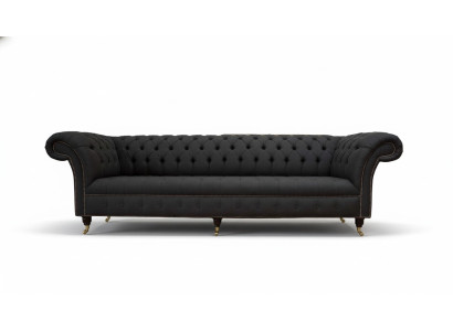 Chesterfield Sofa 4-Seater Black Fabric Living Room Design Couch Upholstery
