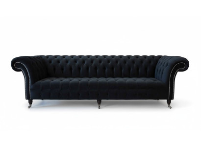 Sofa 4-Seater Chesterfield Upholstery Living Room Design Luxury Wood New