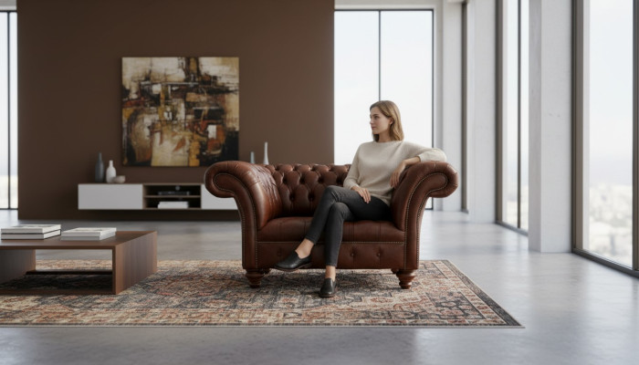 Chesterfield Sofa Living Room Sofas Couch Upholstery Leather Modern 1.5-Seater