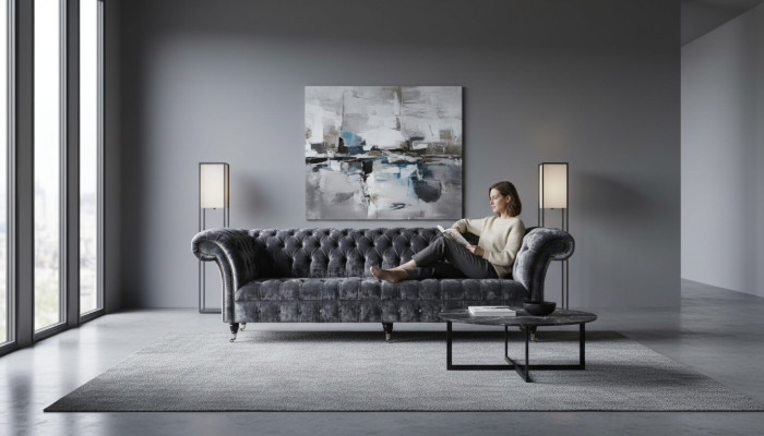 Four-seater sofa 4-seater sofas textile modern design fabric polyester gray