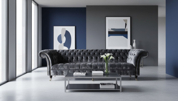 Four-seater sofa 4-seater sofas textile modern design fabric polyester gray