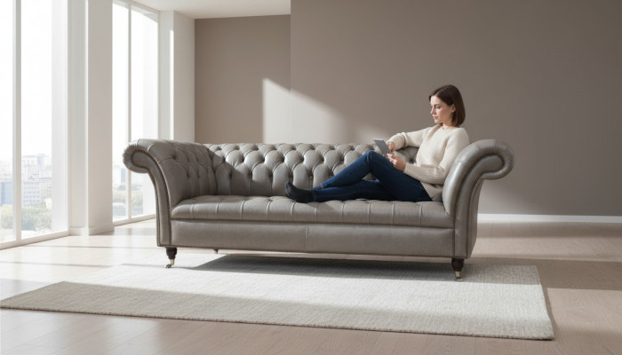 Gray Chesterfield English classic style sofa couch 3 seat cushion 230cm