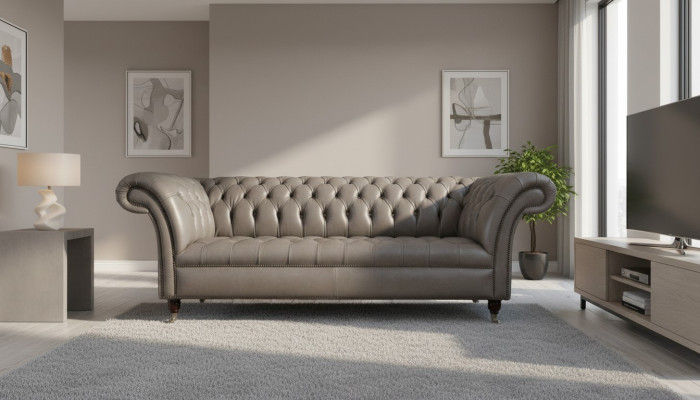 Gray Chesterfield English classic style sofa couch 3 seat cushion 230cm