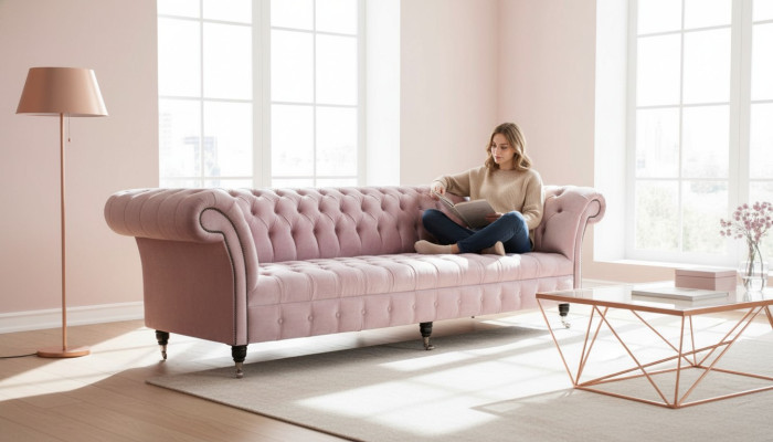Chesterfield Pink Couch Sofa Upholstery 4-Seater Couches Seat Sofas