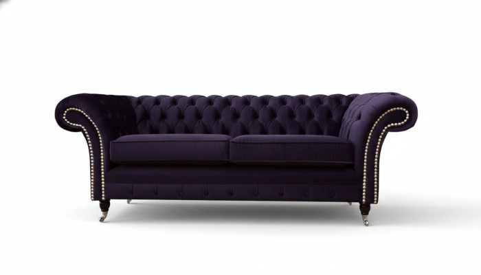Chesterfield English Classic Style Sofa Couch 3-Seater Upholstery Purple 230cm