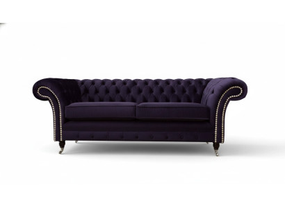Chesterfield English Classic Style Sofa Couch 3-Seater Upholstery Purple 230cm