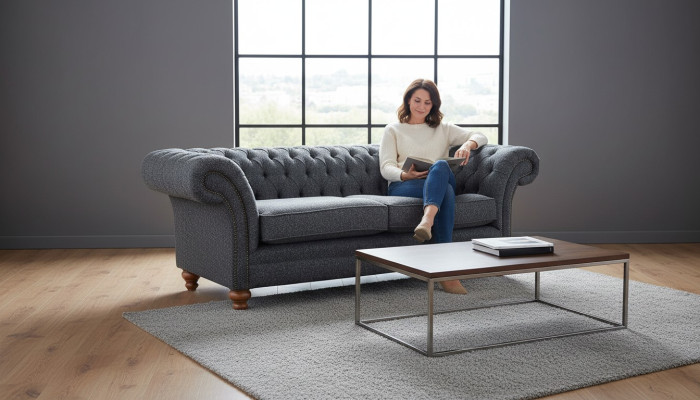 Gray Chesterfield 3-seater Gray Textile Design Couches Upholstered Sofas