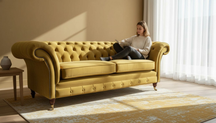 Chesterfield luxury three-seater sofa fabric design couch textile