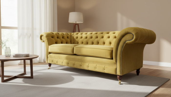 Chesterfield luxury three-seater sofa fabric design couch textile
